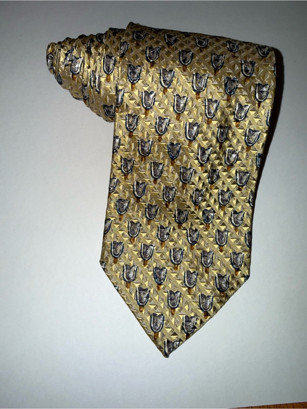 Ermenegildo Zegna Yellow Gold Patterned Silk Tie
